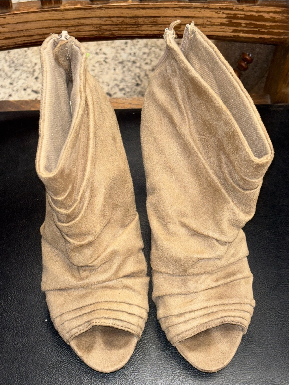 Womens Taupe Suede Peep-Toe Slouch Booties
